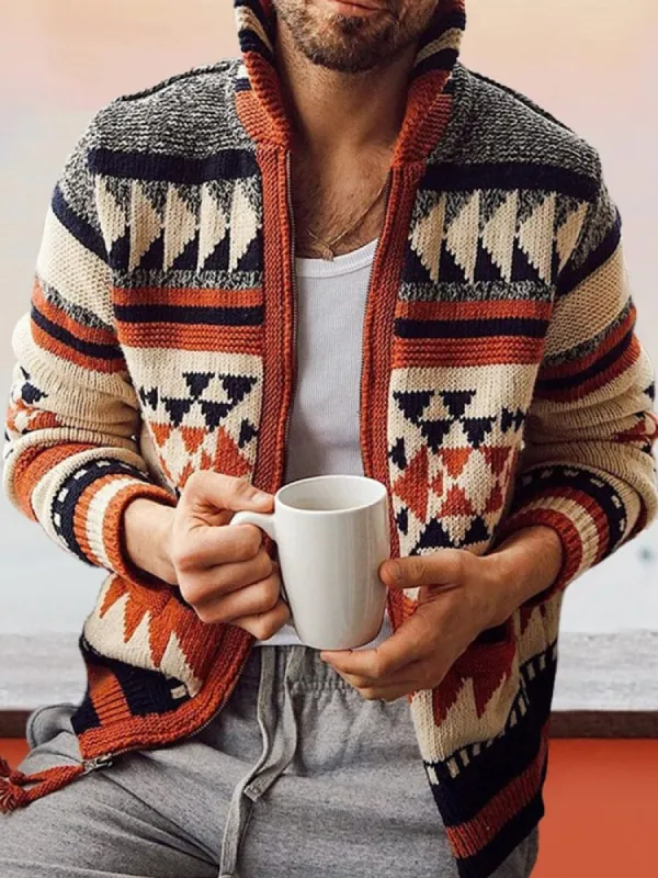 Long Sleeve Lapel Jacquard Sweater sold by Coofandy