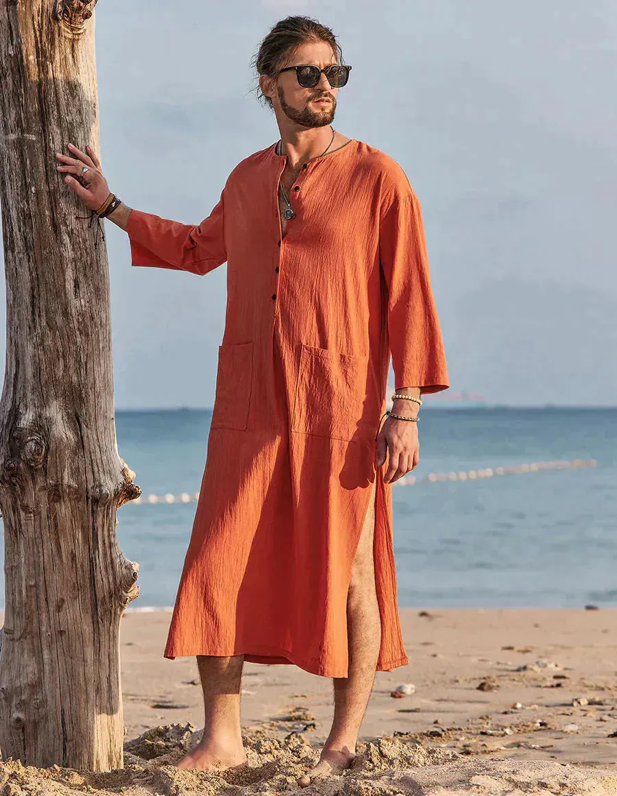 Long Cotton Linen Style Slit Shirt sold by Coofandy product image thumbnail 3