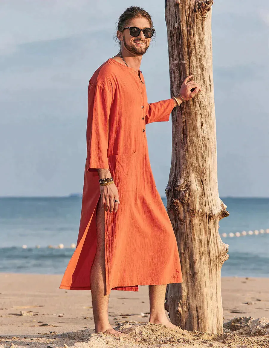 Long Cotton Linen Style Slit Shirt sold by Coofandy product image thumbnail 4