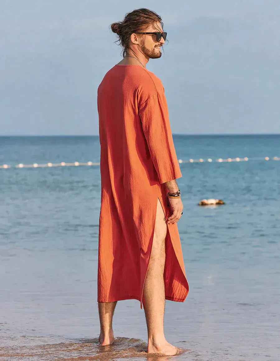 Long Cotton Linen Style Slit Shirt sold by Coofandy product image thumbnail 2