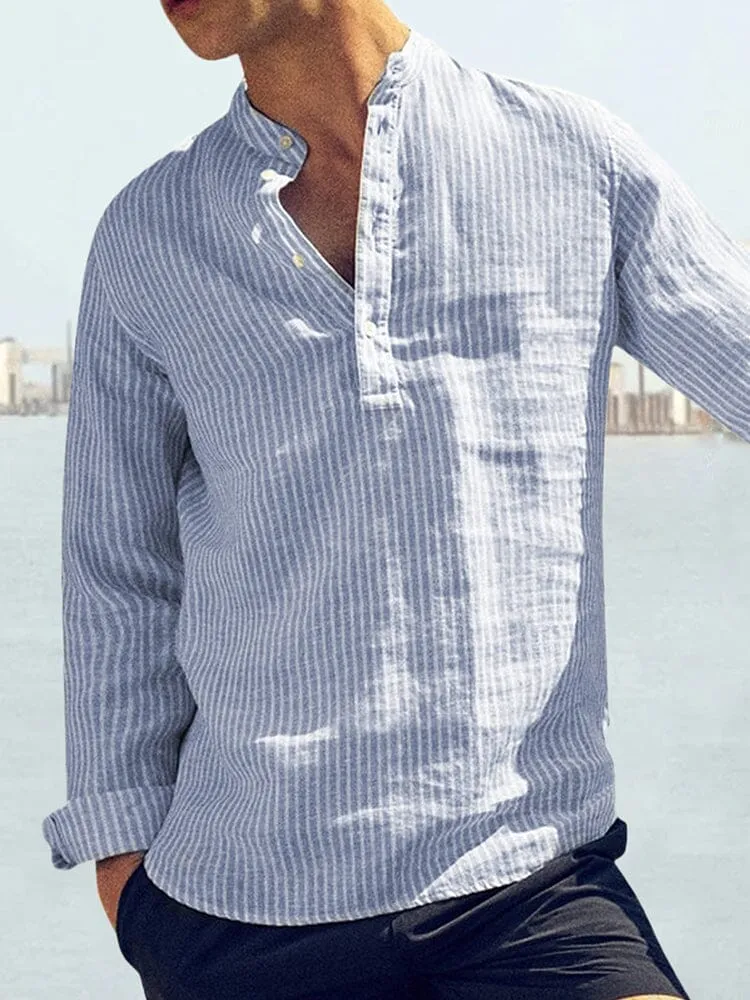 Cotton Linen Style Stripe Shirts sold by Coofandy product image thumbnail 5