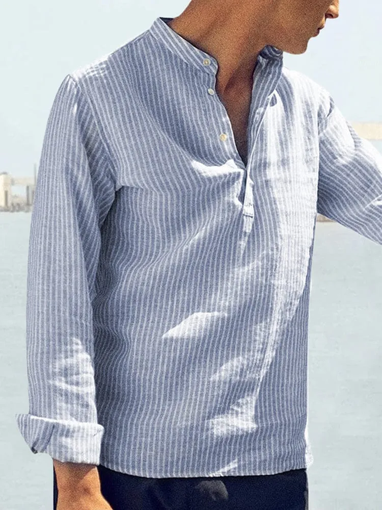 Cotton Linen Style Stripe Shirts sold by Coofandy product image thumbnail 4