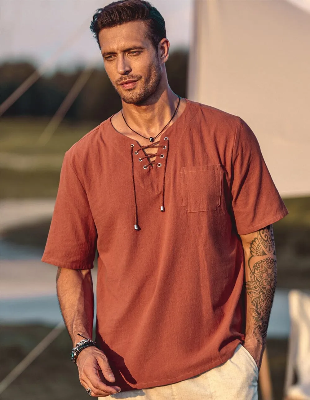 Casual Linen Style V Neck Shirts (US Only) sold by Coofandy product image thumbnail 4