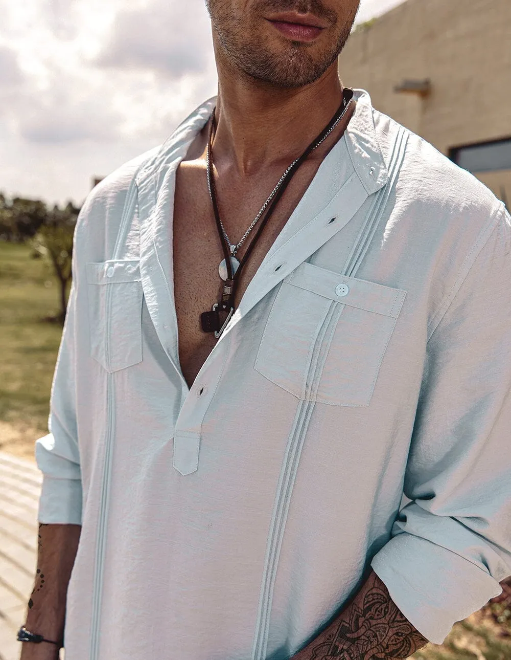 Henley Cotton Beach Shirts (US Only) sold by Coofandy product image thumbnail 3