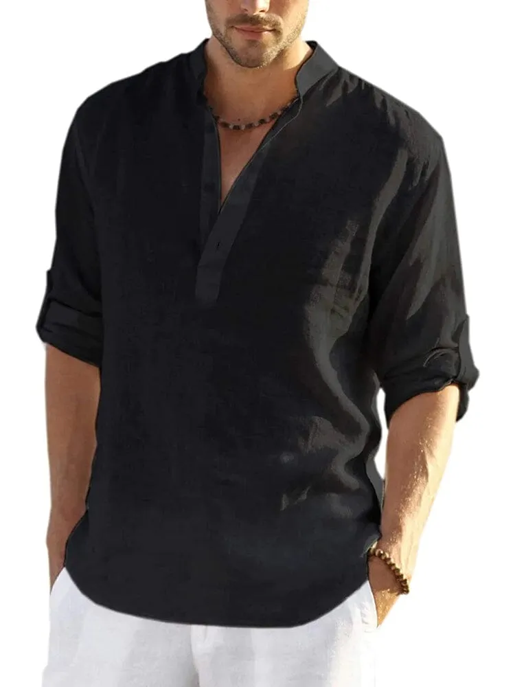 Cotton Linen Style Henley Shirt (US Only) sold by Coofandy product image thumbnail 3