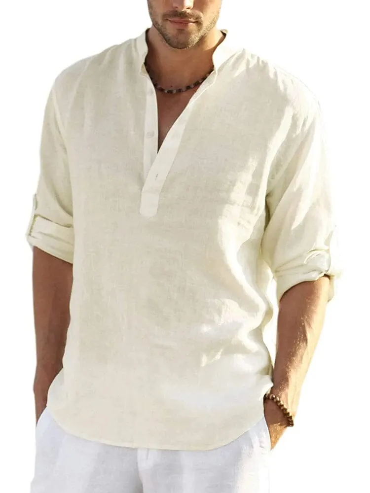 Cotton Linen Style Henley Shirt (US Only) sold by Coofandy product image thumbnail 4