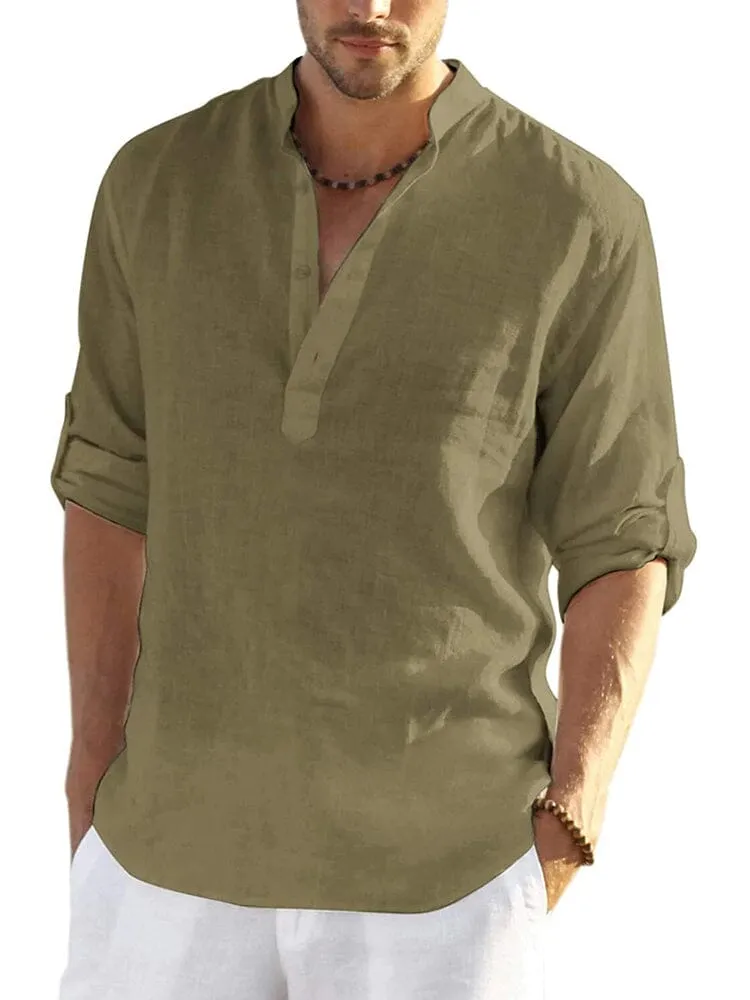 Cotton Linen Style Henley Shirt (US Only) sold by Coofandy product image thumbnail 2