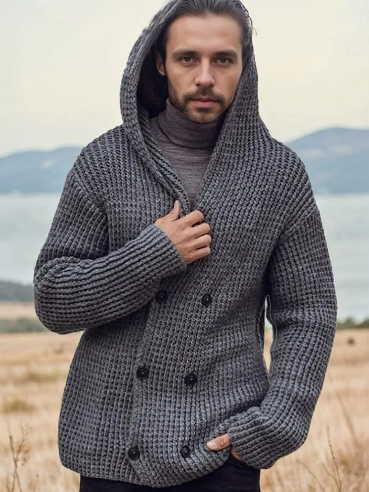 Double-Breasted Hooded Knit Cardigan sold by Coofandy