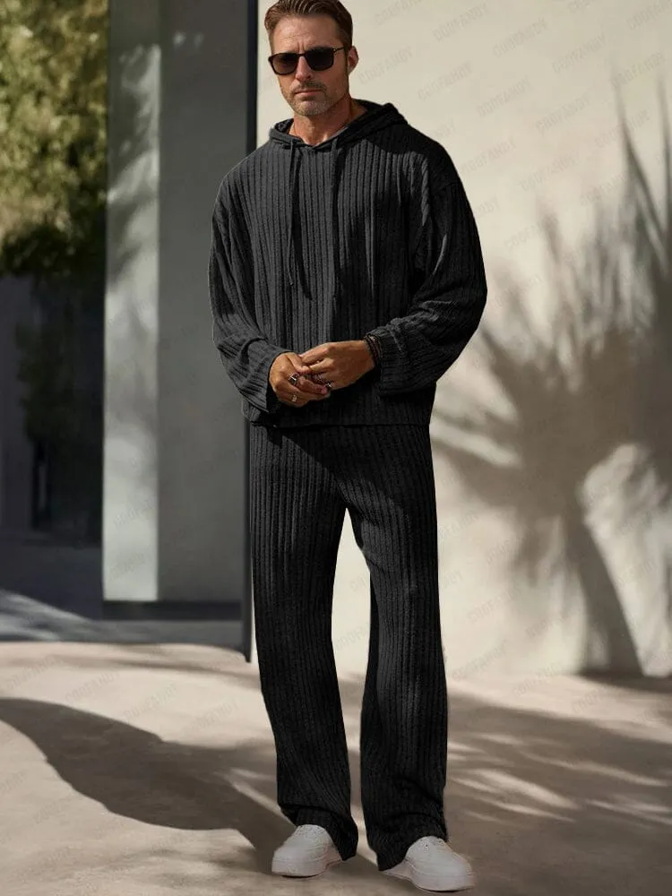 Leisure Pit-stripe Knit Hoodie Set sold by Coofandy product image thumbnail 2