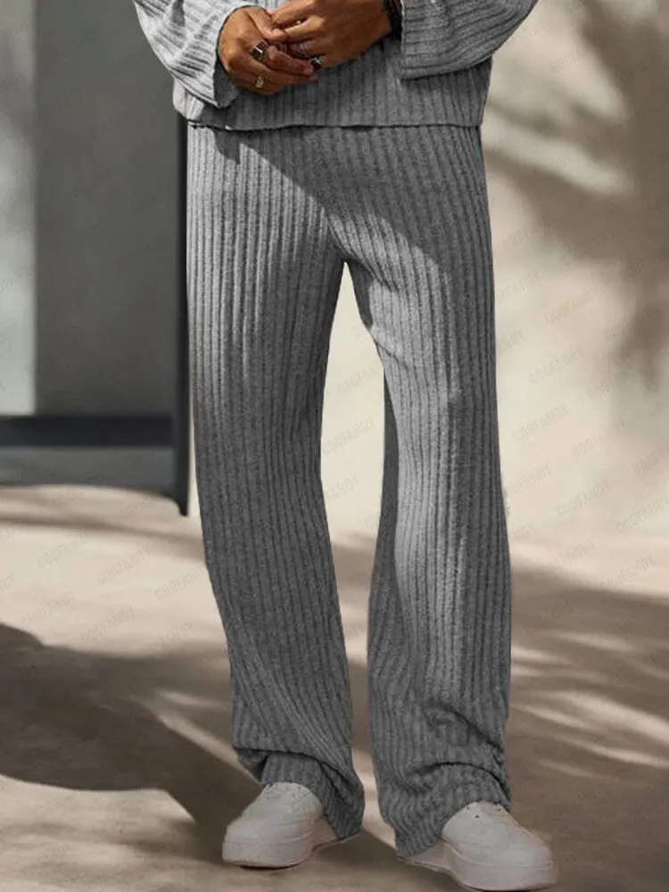 Leisure Pit-stripe Knit Hoodie Set sold by Coofandy product image thumbnail 4