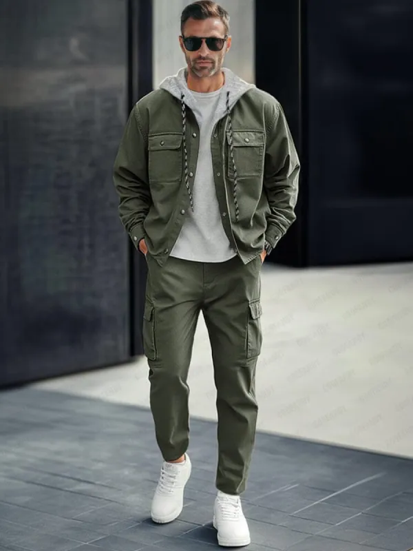 Utility Cotton Cargo Jacket Set sold by Coofandy