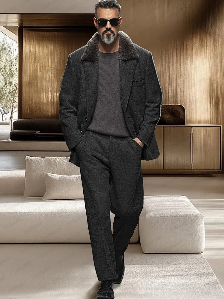 Luxe Faux Fur Collar Suit Jacket Set sold by Coofandy product image thumbnail 2