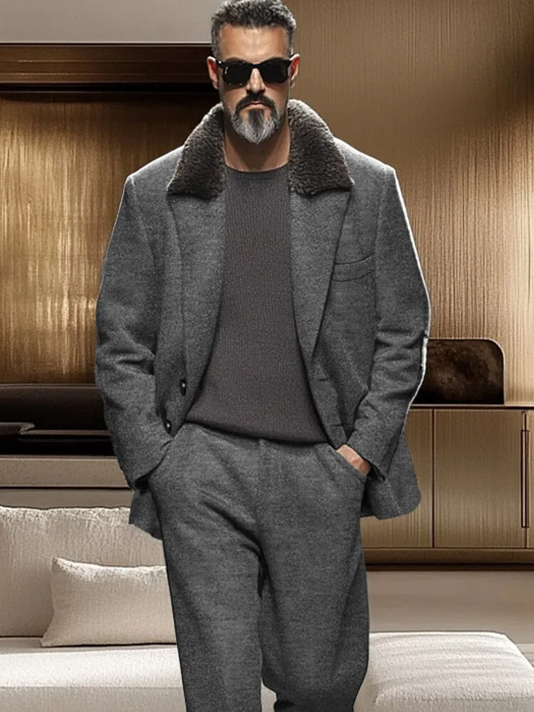 Luxe Faux Fur Collar Suit Jacket Set sold by Coofandy product image thumbnail 3