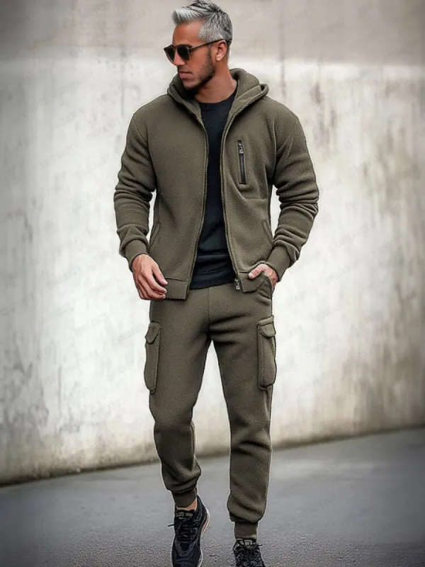 Utility Hooded Jacket Cargo Pants Set sold by Coofandy
