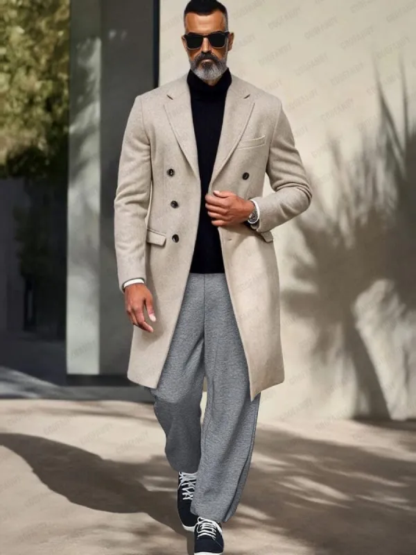 Classic Double-Breasted Tweed Overcoat sold by Coofandy