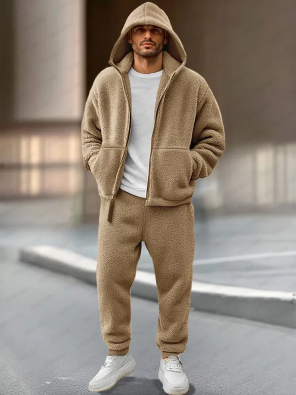 Athleisure Fleece Jacket Pants Set sold by Coofandy