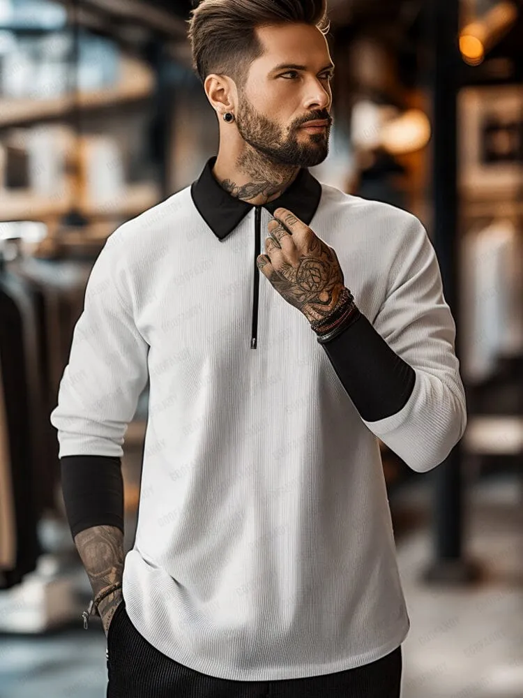 Modern Color-Block Polo Shirt sold by Coofandy