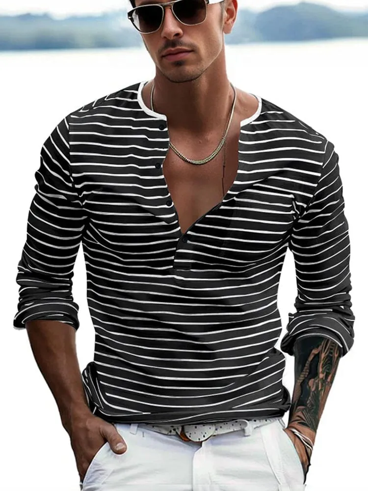 Comfy Basic Stripe Henley Shirt sold by Coofandy product image thumbnail 3