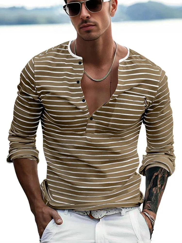 Comfy Basic Stripe Henley Shirt sold by Coofandy product image thumbnail 2
