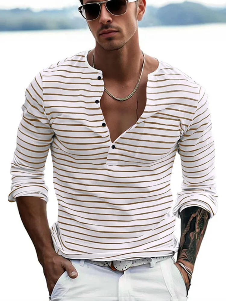 Comfy Basic Stripe Henley Shirt sold by Coofandy product image thumbnail 4