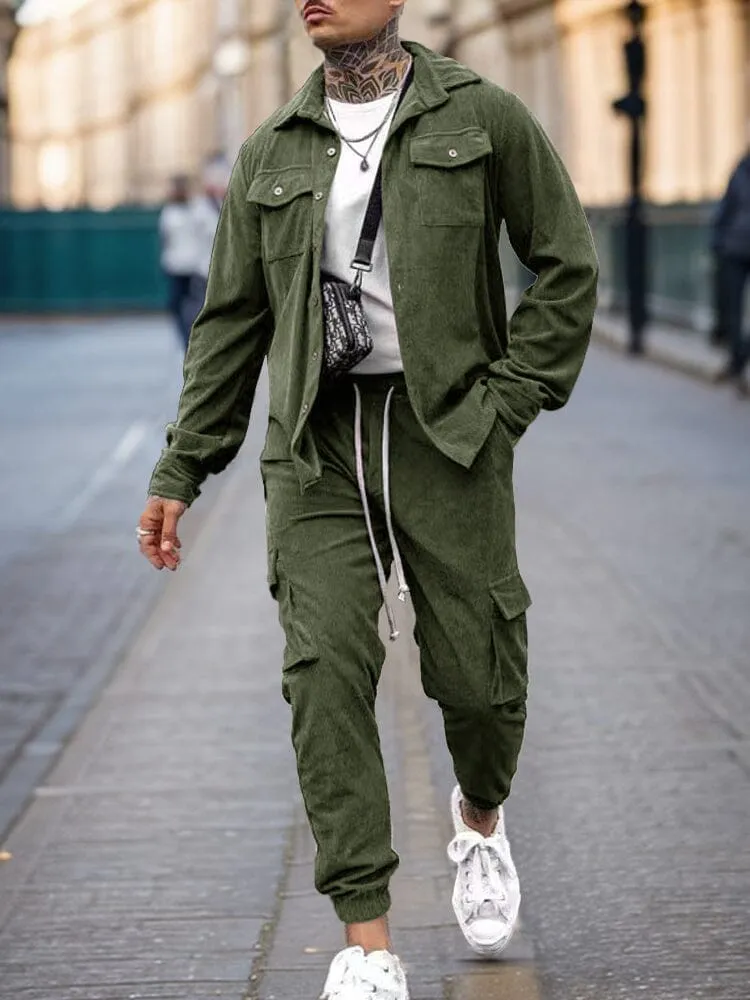 Cargo Style Corduroy Jacket Pants Set sold by Coofandy