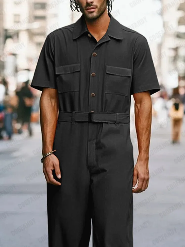 Trendy 100% Cotton Workwear Jumpsuit sold by Coofandy product image thumbnail 3