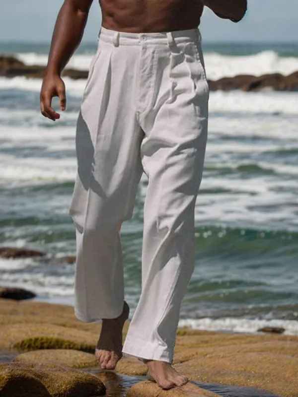 Minimalist Straight Leg Cotton Linen Pants sold by Coofandy