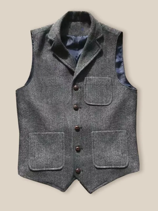 Vintage-Inspired Herringbone Tweed Vest sold by Coofandy