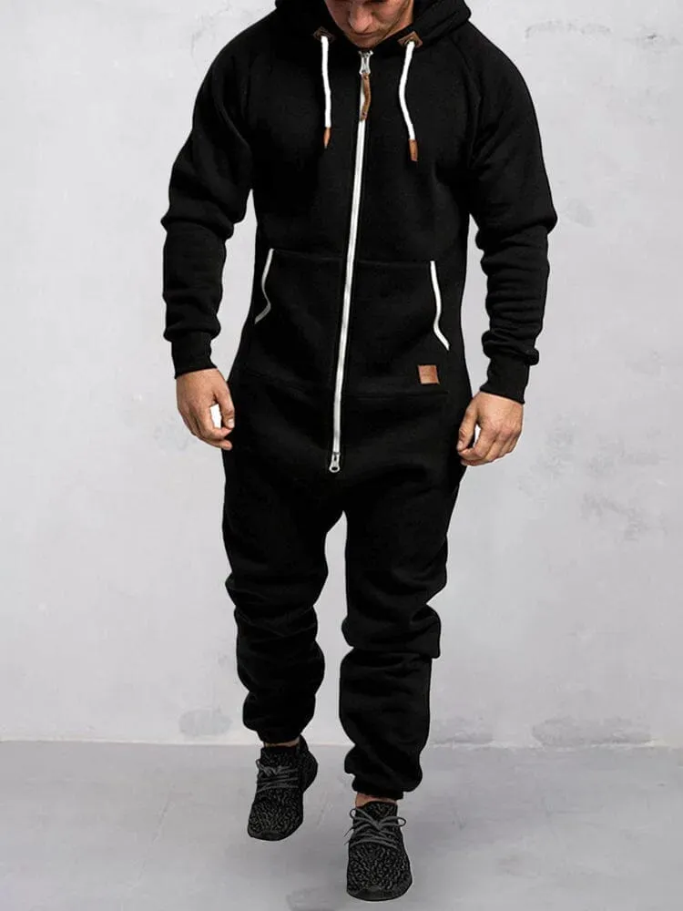 Hooded Fleece Solid Color Jumpsuit (Live Only) sold by Coofandy product image thumbnail 4