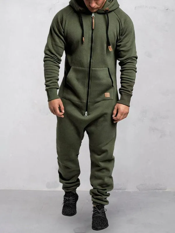 Hooded Fleece Solid Color Jumpsuit (Live Only) sold by Coofandy