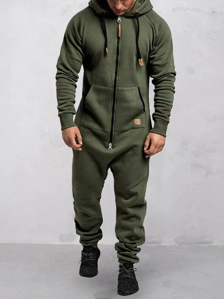 Hooded Fleece Solid Color Jumpsuit (Live Only) sold by Coofandy