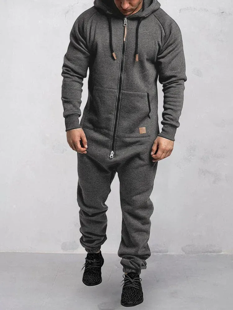 Hooded Fleece Solid Color Jumpsuit (Live Only) sold by Coofandy product image thumbnail 5