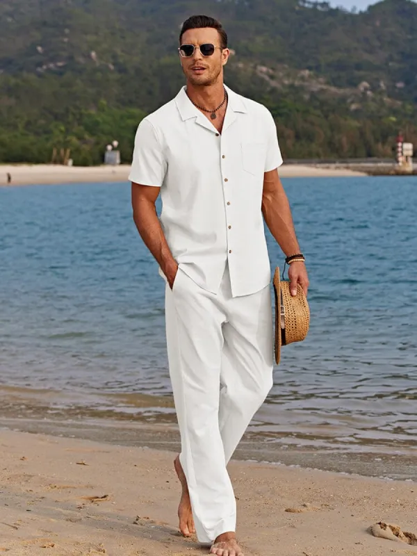 Casual Linen Style Beach Shirt Sets (Live Only) sold by Coofandy