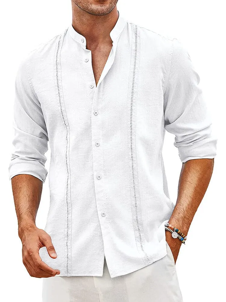 Embroidered Guayabera Linen Shirt (Live Only) sold by Coofandy product image thumbnail 5