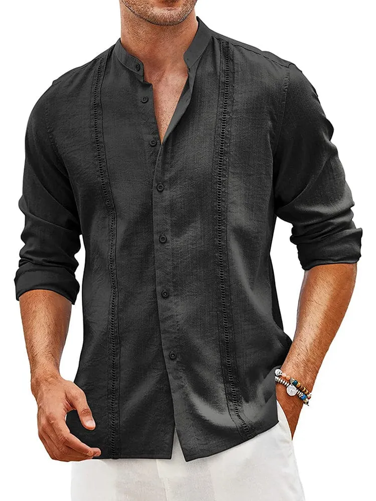 Embroidered Guayabera Linen Shirt (Live Only) sold by Coofandy product image thumbnail 3
