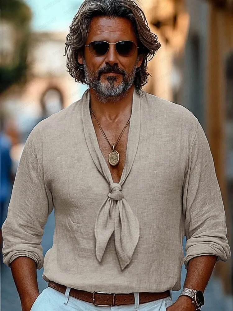 Casual 100% Cotton Tie-Front Shirt sold by Coofandy product image thumbnail 2