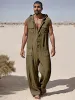 Stylish 100% Cotton Sleeveless Hooded Jumpsuit sold by Coofandy