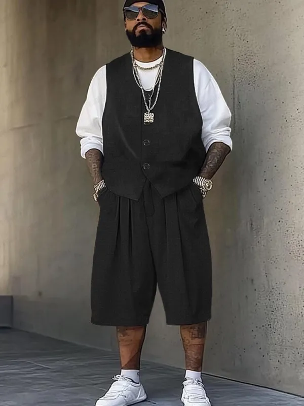 Casual Street Style Vest and Shorts Set made by Coofandy