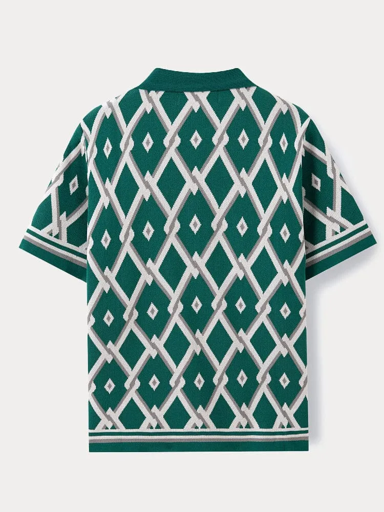 Vintage-Inspired Geometric Knit Shirt sold by Coofandy product image thumbnail 5