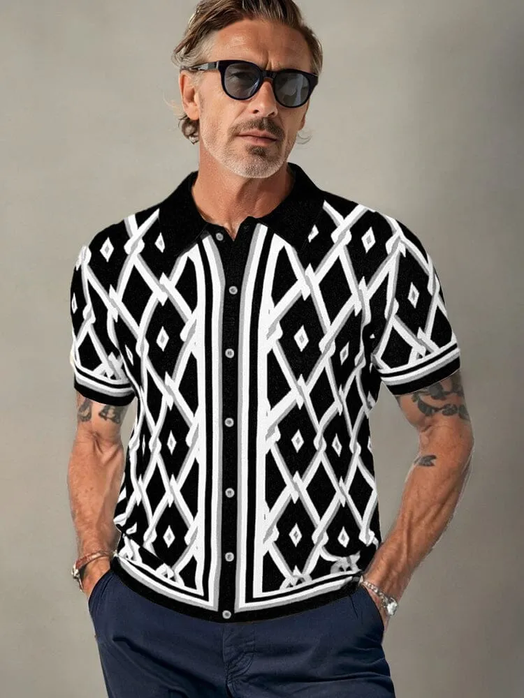 Vintage-Inspired Geometric Knit Shirt sold by Coofandy product image thumbnail 2