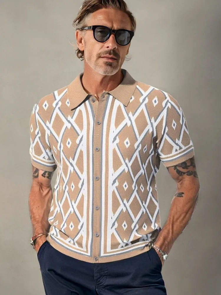 Vintage-Inspired Geometric Knit Shirt sold by Coofandy product image thumbnail 3