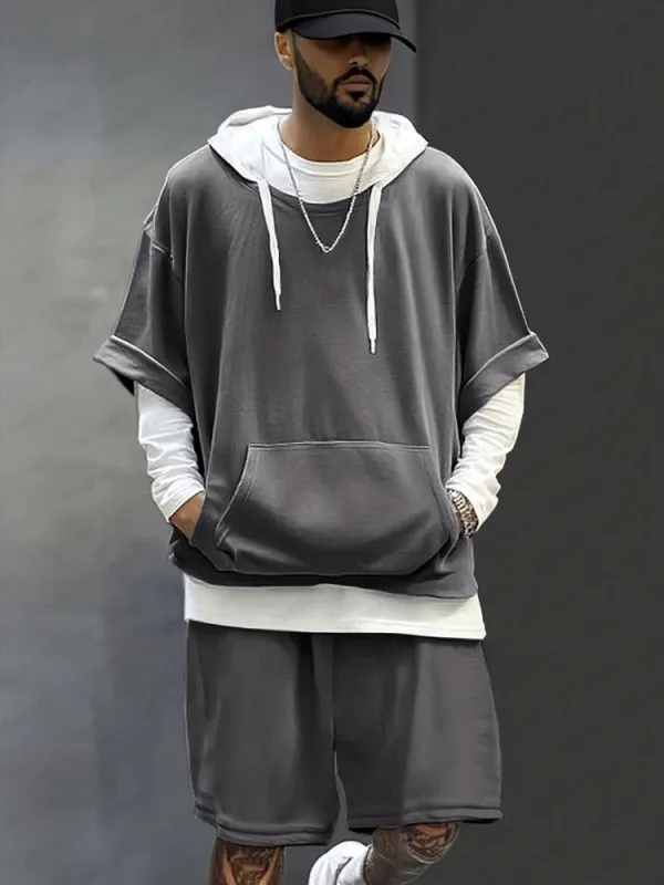 Street Style Cotton Hoodie Shorts Set sold by Coofandy