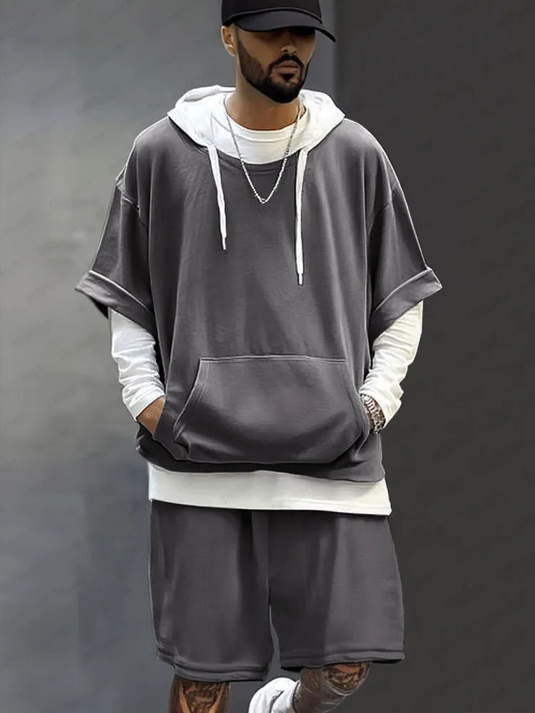 Street Style Cotton Hoodie Shorts Set sold by Coofandy