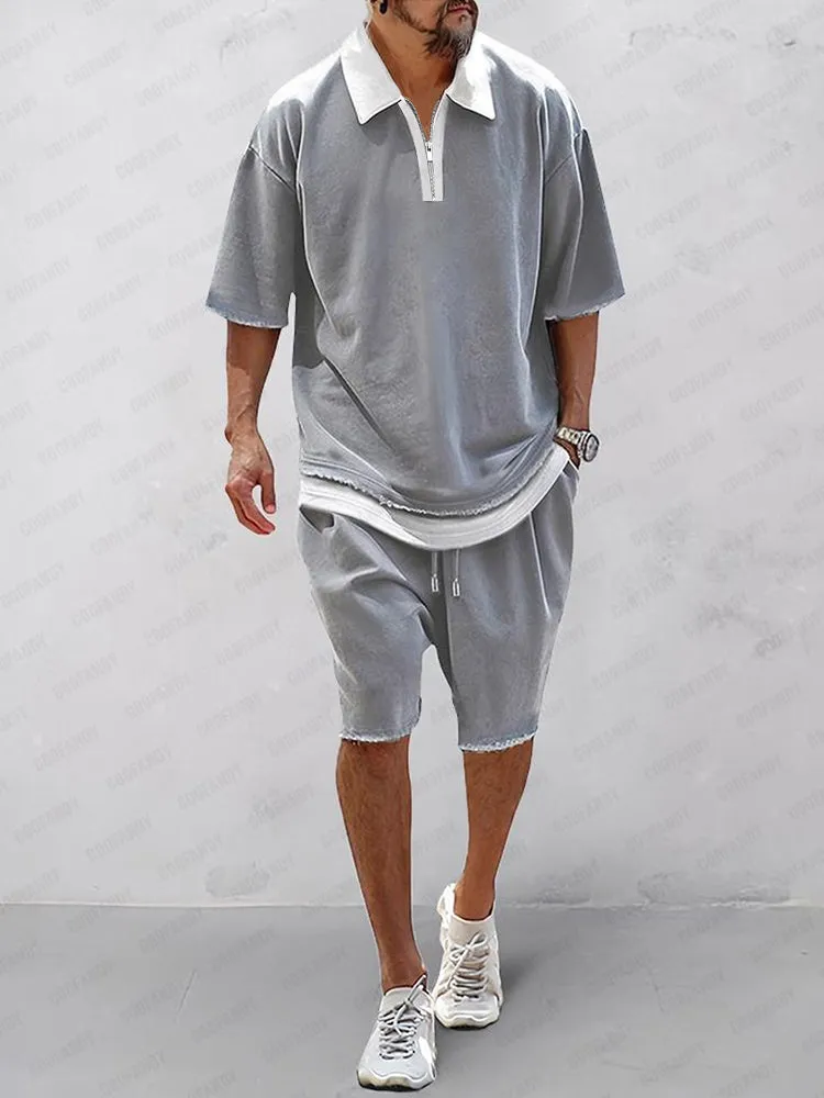 Athleisure Contrast Fake 2-Piece Shirt Set sold by Coofandy product image thumbnail 2