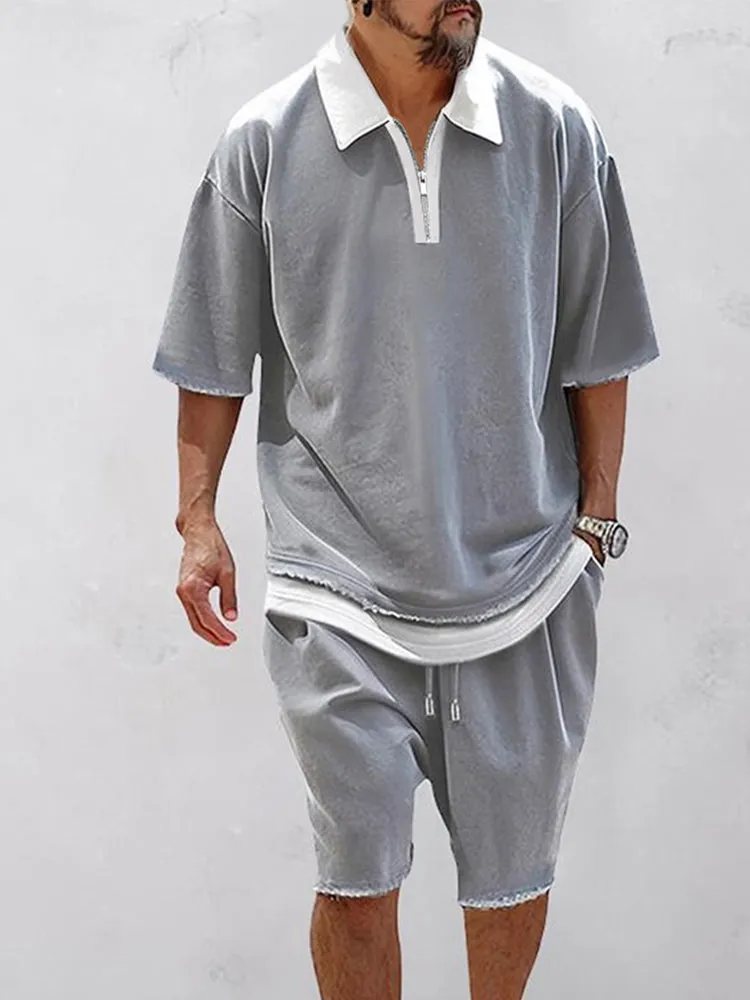 Athleisure Contrast Fake 2-Piece Shirt Set sold by Coofandy product image thumbnail 3