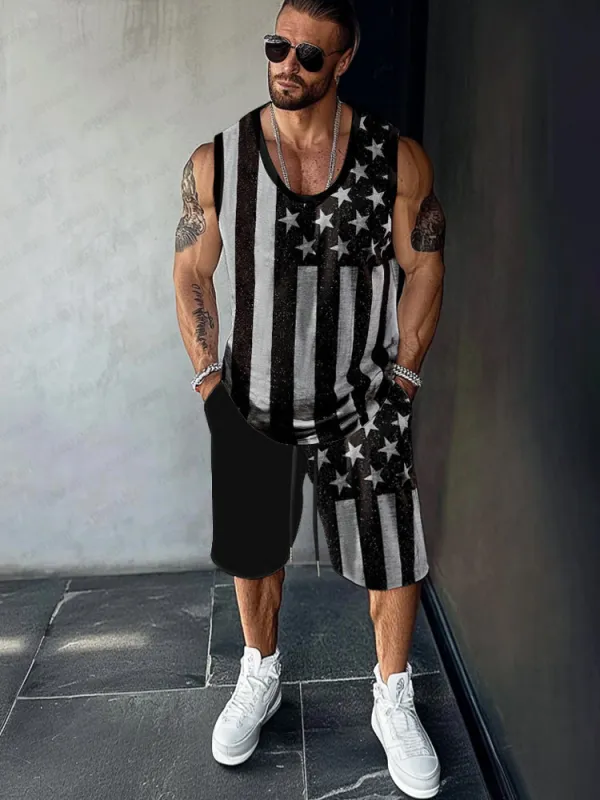 Athleisure Flag Printed Tank Top Set sold by Coofandy