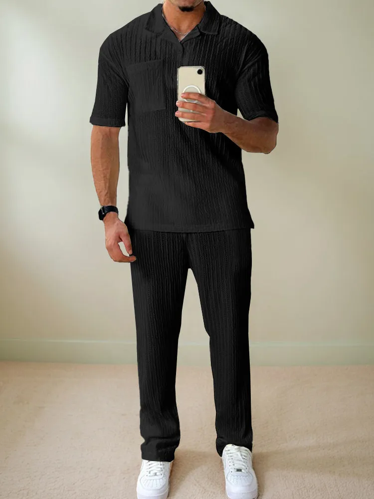 Stylish Striped Textured Polo Shirt Set sold by Coofandy product image thumbnail 3