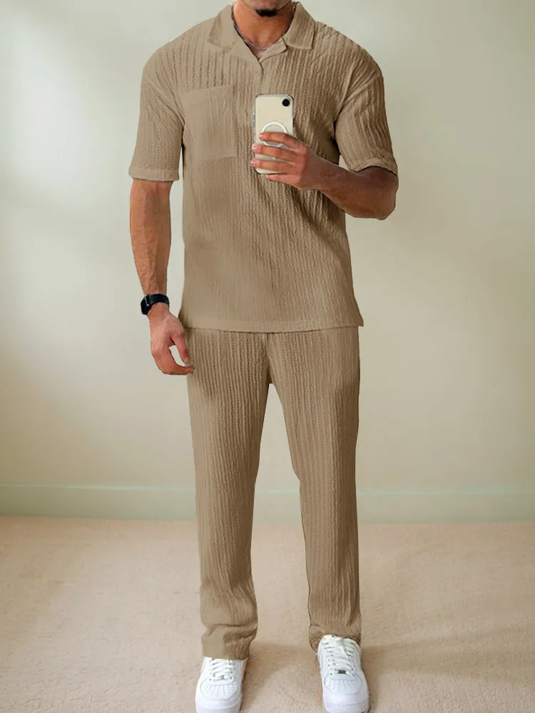 Stylish Striped Textured Polo Shirt Set sold by Coofandy product image thumbnail 2