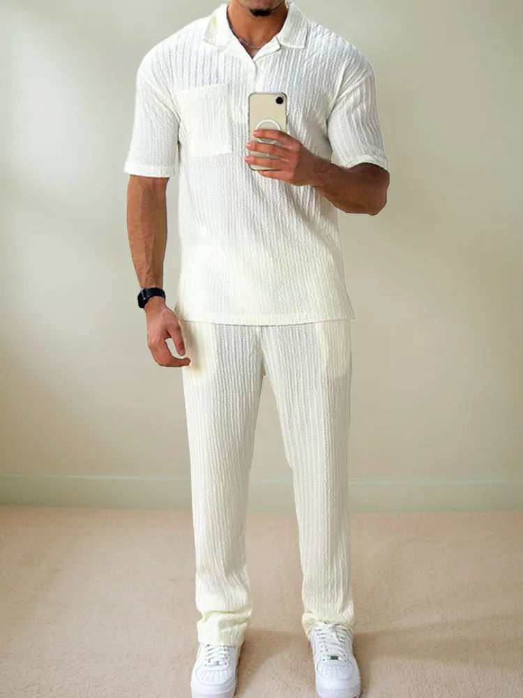 Stylish Striped Textured Polo Shirt Set sold by Coofandy