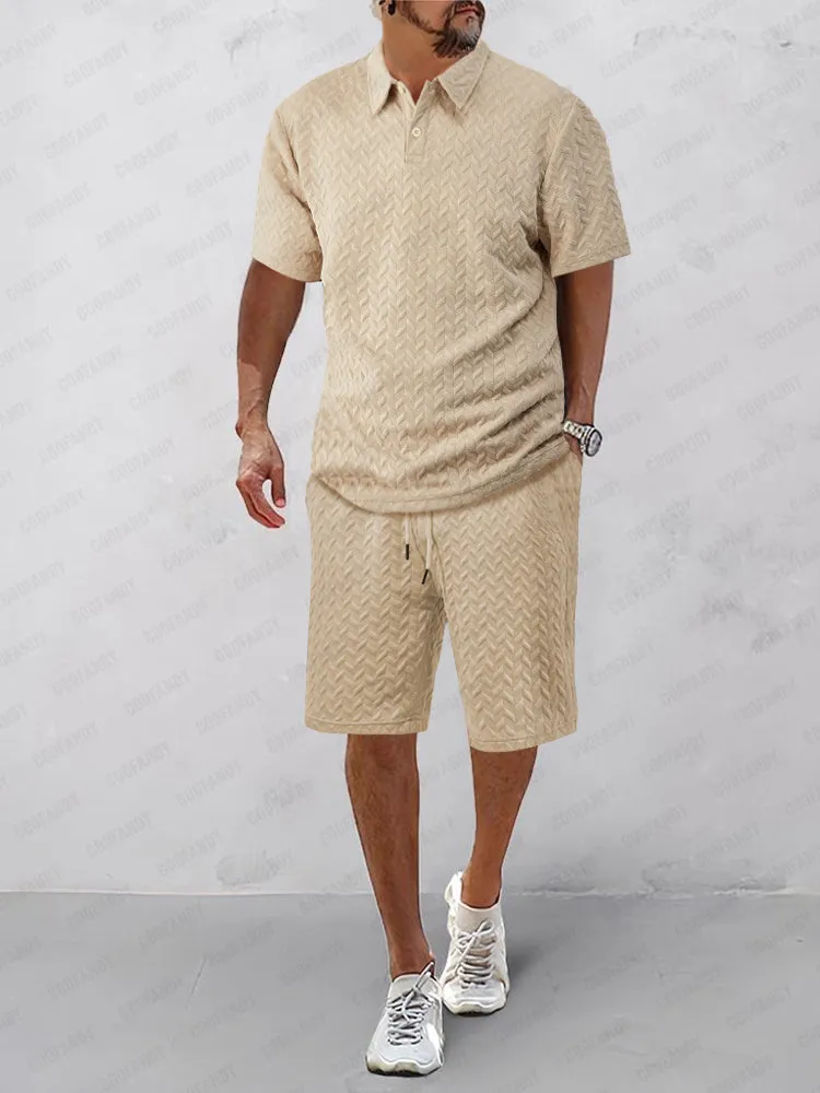 Simple Chic Textured Polo Shirt Set sold by Coofandy